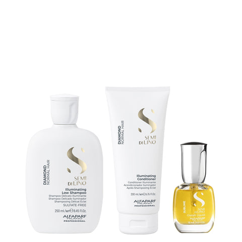 ALFAPARF Kit Serum + Shampoo + Acondicionador Diamond Iluminador Semi Di Lino