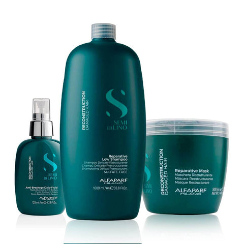 ALFAPARF Kit XL Shampoo + Mascarilla + Fluido Reconstrucción Semi di lino