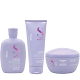 ALFAPARF Shampoo + Acondicionador + Máscara Alisador Cabellos Rebeldes Semi Di Lino Smooth