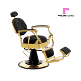 Sillon Barbero Gold Negro Eco Cuero Reclinable - Dorado