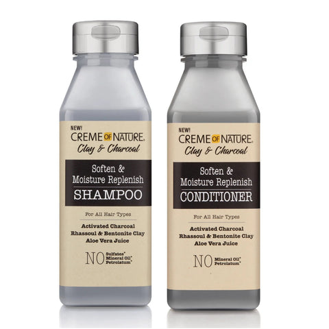 CREME OF NATURE® Pack Shampoo + Acondiconador Rulos y Rizos Clay & Charcoal