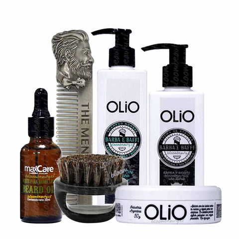 Kit Barba e Baffi OLIO-Maxcare + Cepillo de Barba+ Peine Metálico