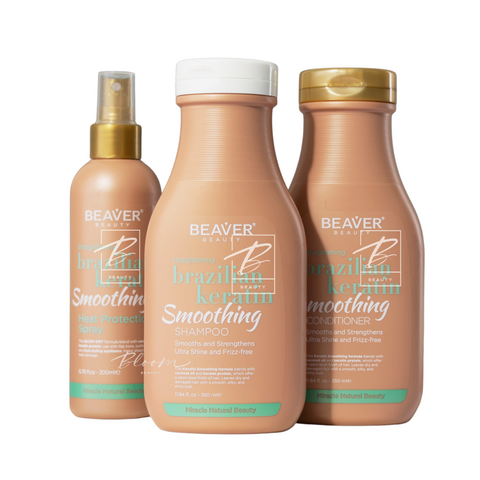 Beaver® Kit Shampoo, Balsamo y Protector Térmico Brazilian Keratin